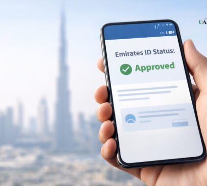 Emirates ID status confirmed, Dubai skyline