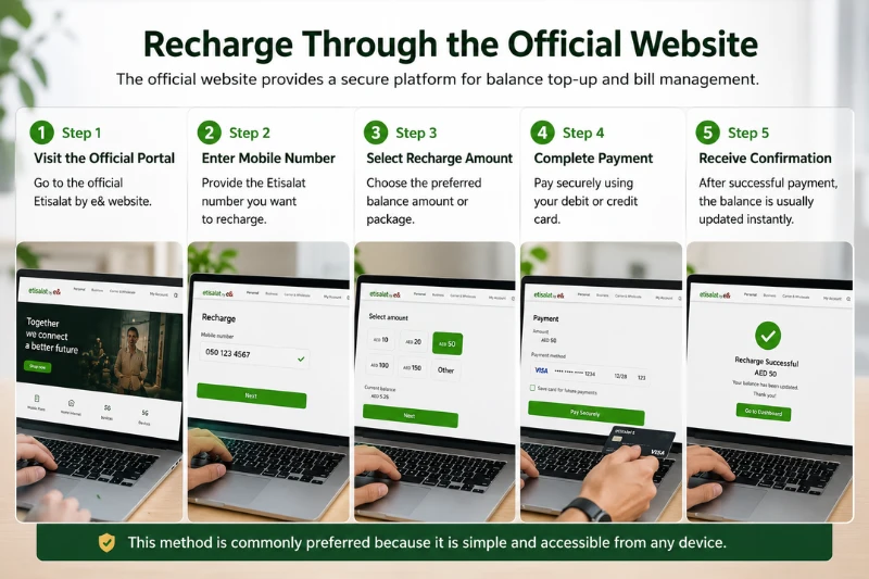Step-by-step Etisalat online recharge process through official website