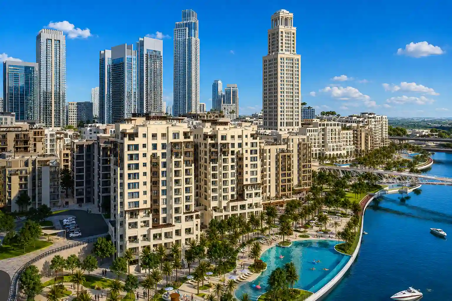 Dubai Creek Harbour waterfront community with modern towers and residential buildings